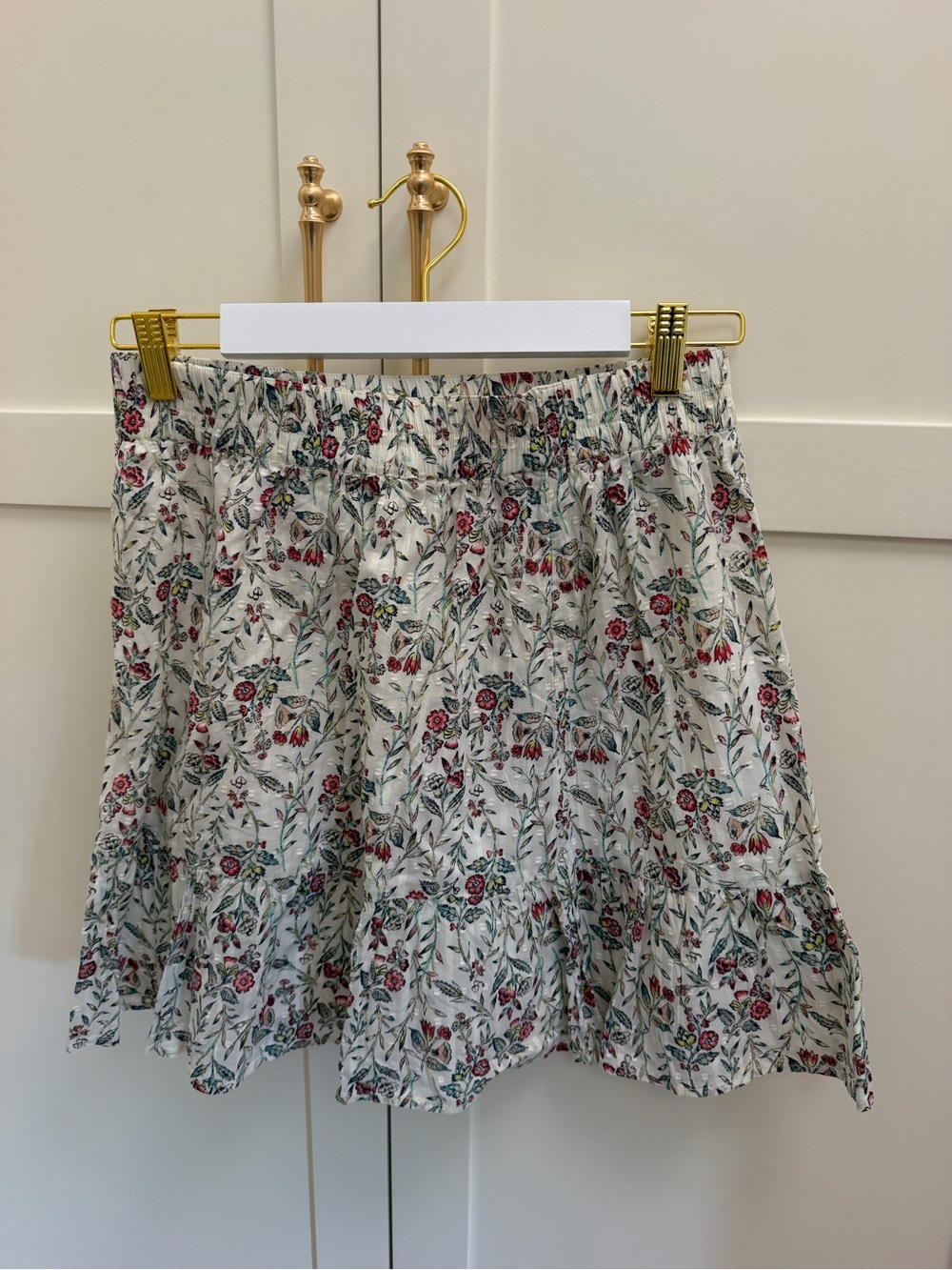 LOFT Cream Floral A-Line Mini Skirt
